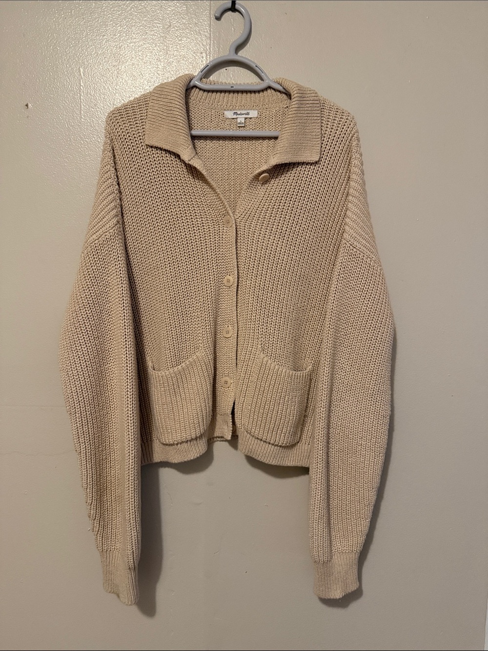 Madewell Chunky Knit cropped Button-Up Cardigan - Cream